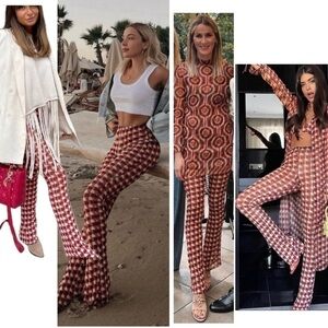 Zara retro geometric sheer slim fit stretchy pants beach coverup Sz M